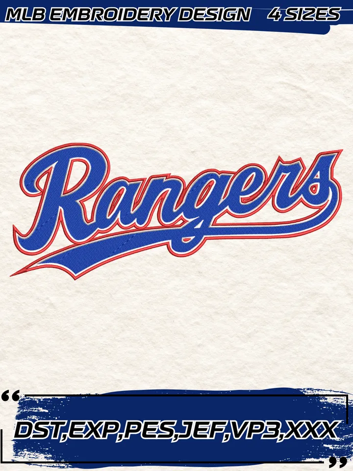 Texas Rangers Jersey Logo Embroidery Design,MLB Embroidery Design,Machine Embroidery Design File,4 Sizes, Digital Download