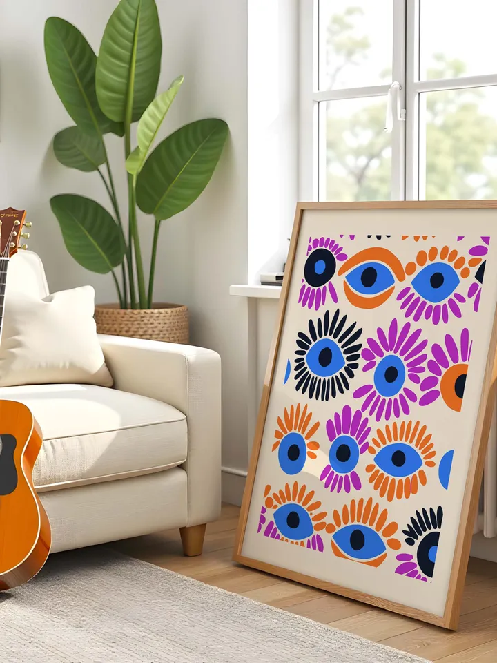 Retro Eye Art Print, Groovy Abstract Wall Art, Colorful Illustration Poster, Minimalist Eye Poster, Instant Digital Download, crayz eyes