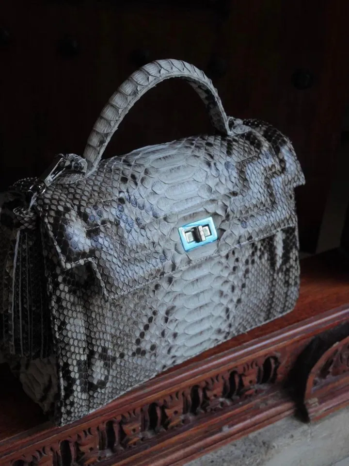Top handle grey classy genuine python skin stitched bag | exotic leather bags | Elegant women purse | snake skin bag | designer leather bag