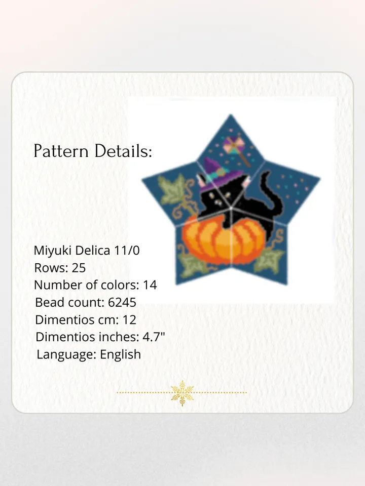Peyote Star, Black Cat & Pumpkin Beading Pattern, Seed Bead Halloween Ornament