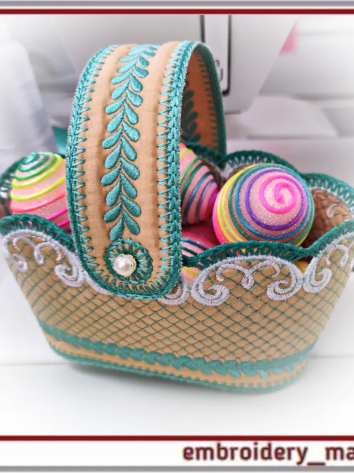 In the hoop embroidery design Small oval Basket With Handle – Embroidery Manavi 05