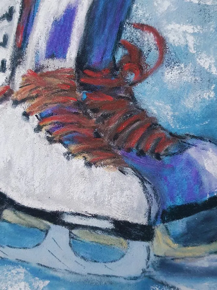 Ice Skates Painting Christmas Original Art Winter Wall Art Frame Painting