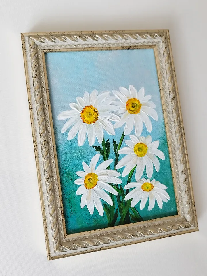 Daisies Small Painting Art Impasto Wall Decor