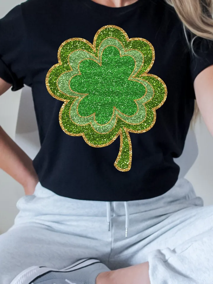 Gold Glitter Clover png, St.Patrick's Day Clover Png,Lucky Png, Retro St. Patty's Day Png,Faux Glitter Lucky,Retro Png, trendy St patricks