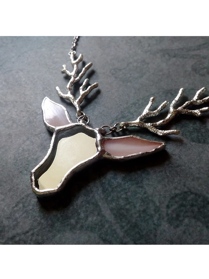 Deer antler jewelry, Deer head necklace, Noel, Yule jewelry. Christmas deer, stag head pendant