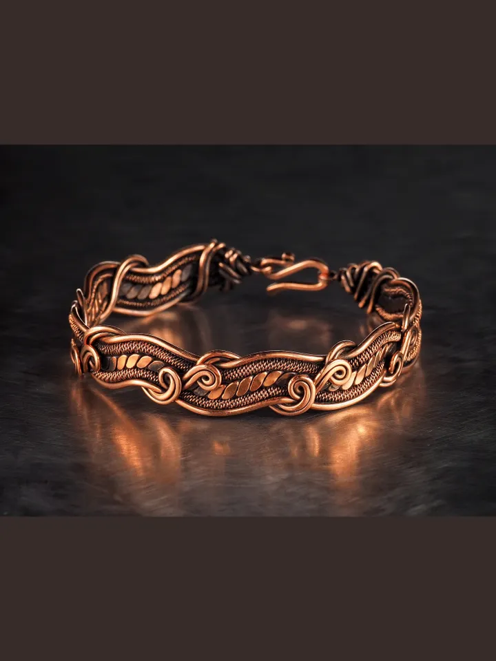 Copper wire wrapped bracelet for woman, 7th Anniversary gift idea