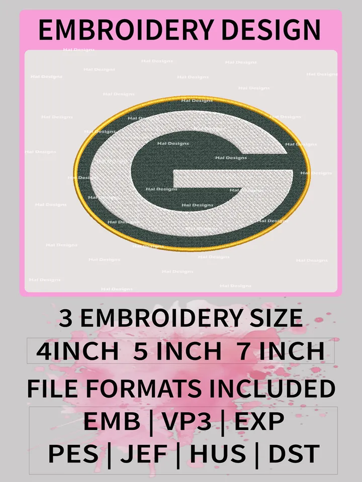Green Bay Packers Embroidery Files, NFL Logo Embroidery Designs, NFL Packers, NFL Machine Embroidery Designs