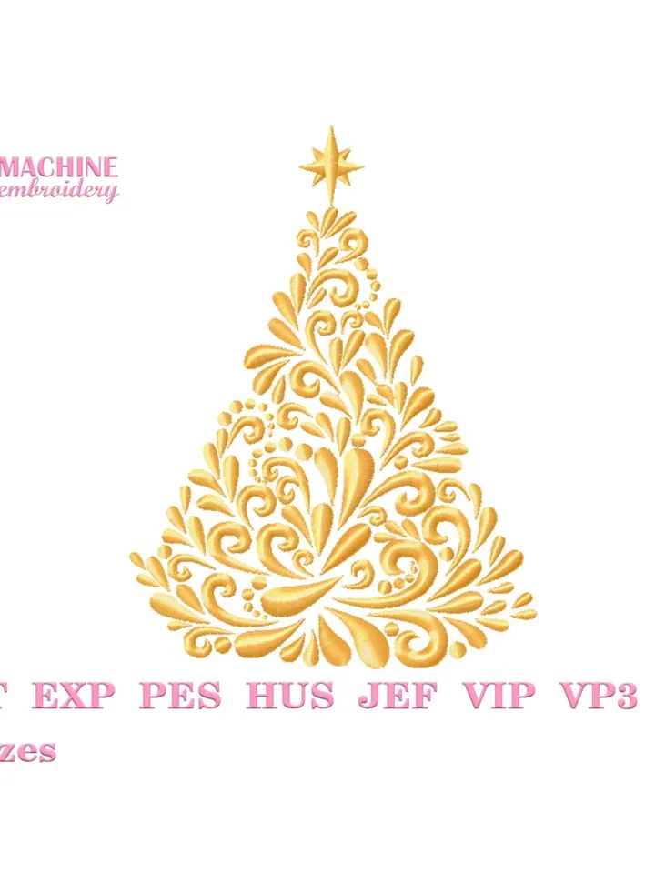 Christmas tree embroidery design, Christmas machine embroidery pattern 3 size, Embroidery files christmas ornaments instant download #R21