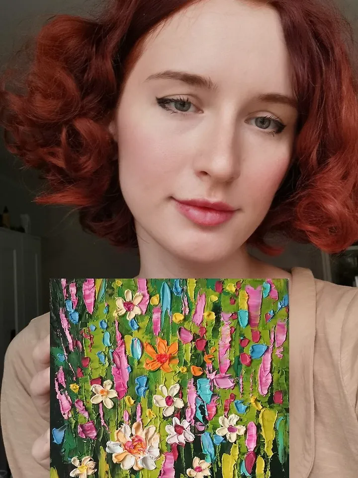 Wildflower Painting Original Art Impasto Oil Painting Flower Artwork by Verafe