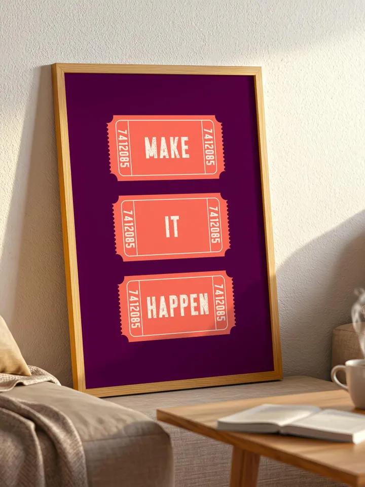 Retro Ticket Chase Your Dreams, Motivational Typographic Wall Art, Bold Vintage Poster, Digital Download, Personalized and Customizable