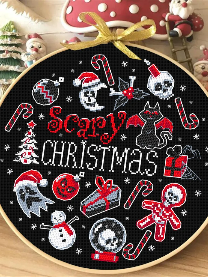 Gothic Christmas cross stitch pattern download PDF Spooky Christmas pattern digital Gothic embroidery PDF, DIY gothic decor Horror gift #N52