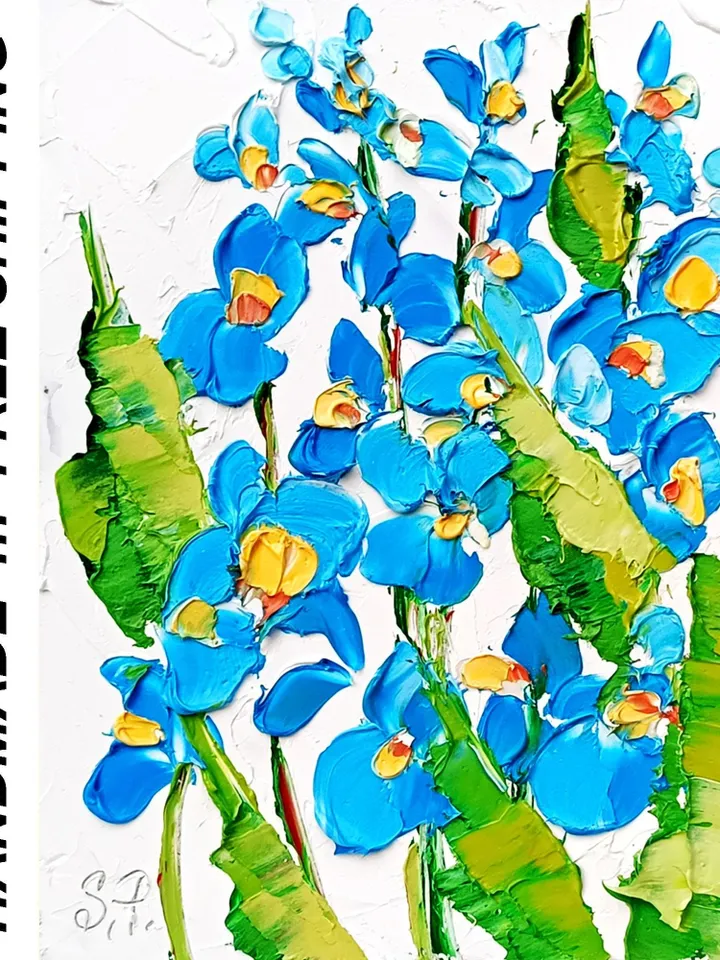 Texas Bluebonnet Painting Flower Original Art Impasto Oil Painting Floral Small Art 6 by 5 by ArtProkopaloSv