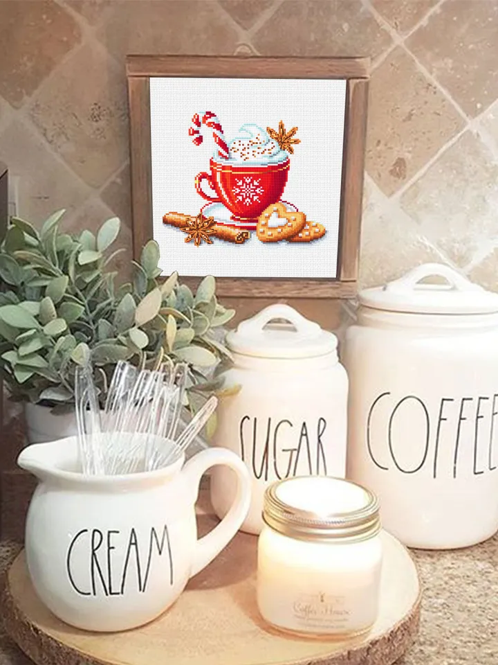 Christmas coffee cross stitch pattern download PDF, Christmas cross stitch chart, Winter holiday hand embroidery PDF, Coffee cup stitch #N58