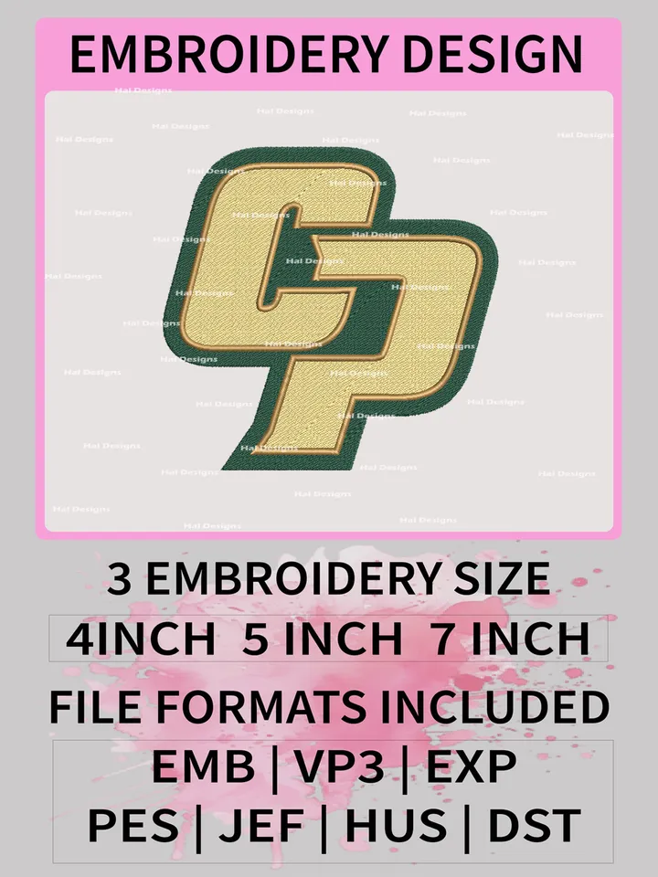 NCAA Cal Poly Mustangs Embroidery File, 3 Sizes, 6 Formats, NCAA Machine Embroidery Design, NCAA Logo, NCAA Teams