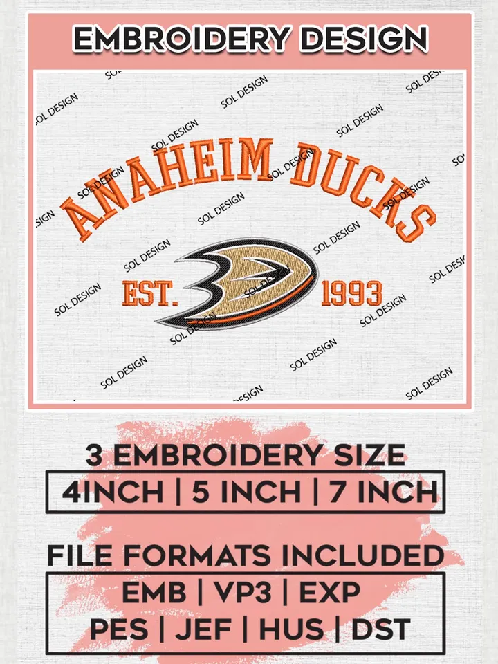 NHL Anaheim Ducks Est 1993 Embroidery Files, NHL Anaheim Ducks Machine Embroidery Designs, NHL Embroidery Designs, NHL Machine Embroidery Designs, Digital Download