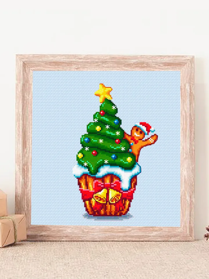 Christmas cupcake cross stitch pattern download PDF Winter holiday cross stitch chart Christmas pattern digital Kawaii christmas stitch #N37