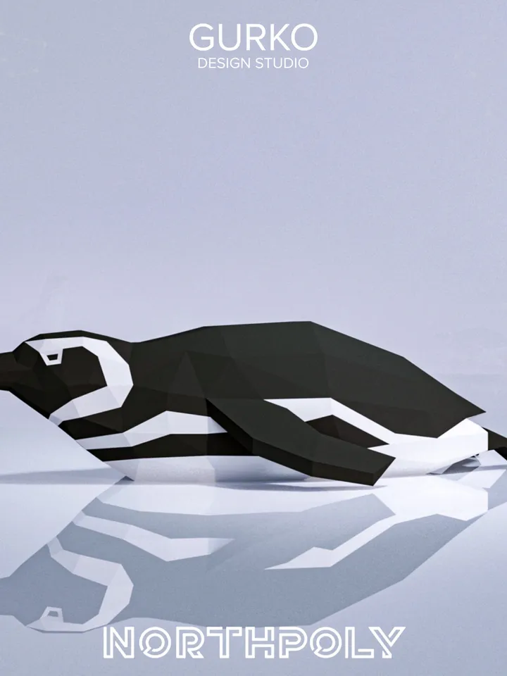 Lying Magellanic Penguin Papercraft, Digital Template, PDF Download, Gurko, LowPoly, Pepakura, DIY Origami Sculpture, Paper Party Decoration