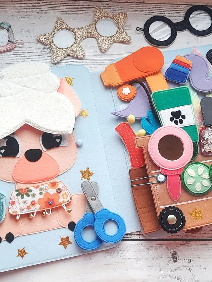 Pet grooming salon Quiet book pattern PDF & Tutorial, Felt book pattern svg, Quiet book ideas, Sensory toys, Pdf felt sewing pattern toddler