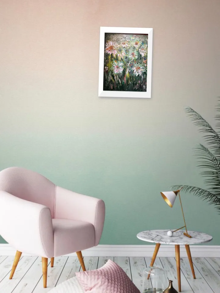 Daisies oil painting,abstract flowers original oil painting on stretched canvas,textured impasto style oil painting,flowers wall hanging