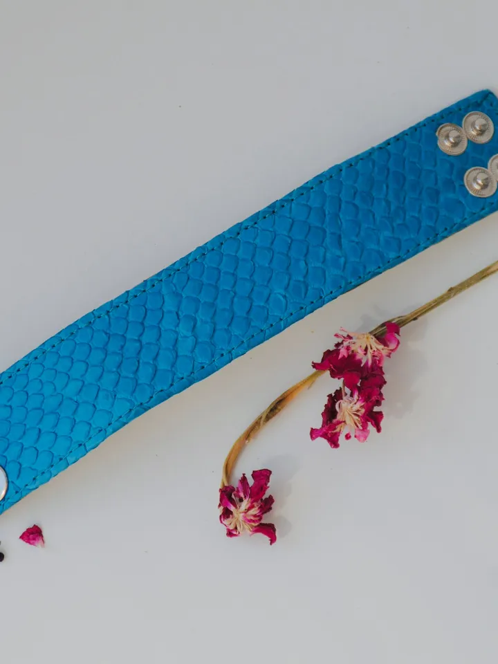Genuine Python Skin Bracelet Flat Blue Turquise Leather Bracelet | Handmade Leather Bracelet | Leather Bracelet Woman | Leather Bracelet