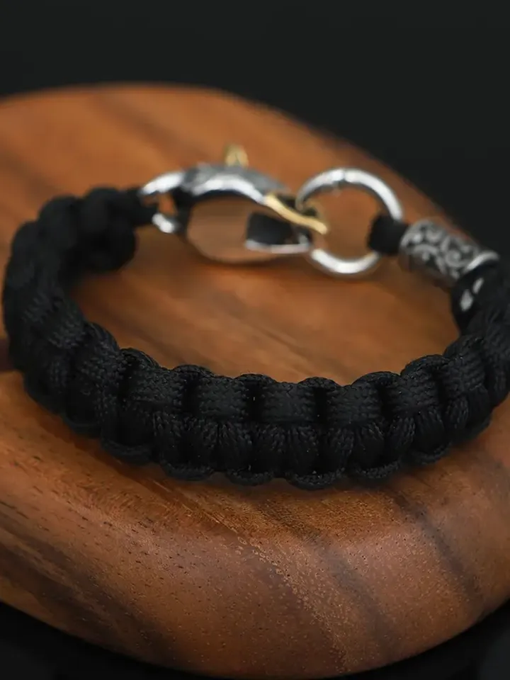 Paracord and stainless steel bracelet celtic wolf norse viking style