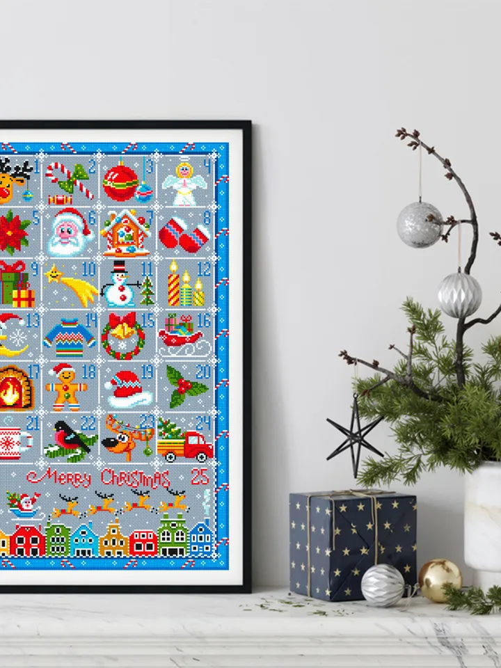 Christmas advent calendar cross stitch pattern PDF download Merry Christmas cross stitch chart, Christmas pattern digital PDF #N46