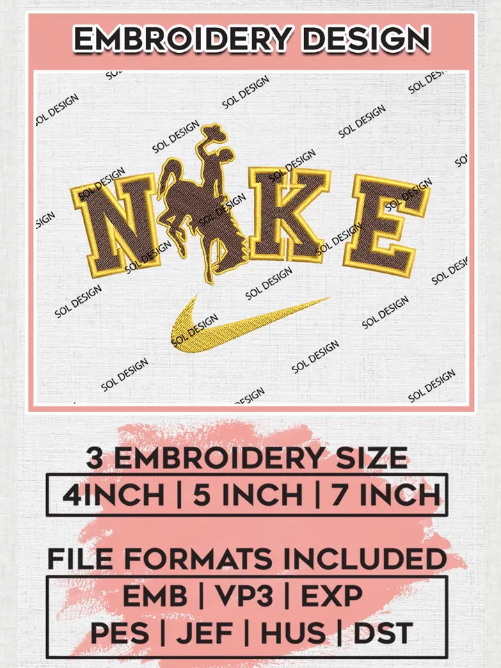 Nike Wyoming Cowboys Machine Embroidery Design, NCAA Wyoming Cowboys Embroidery Design Design files, NCAA Embroidery Designs, NCAA Machine Embroidery Designs, Digital Download