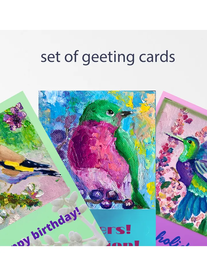 Greeting cards with birds, set of cards from my original paintings, funny birds on a printable card, digital download