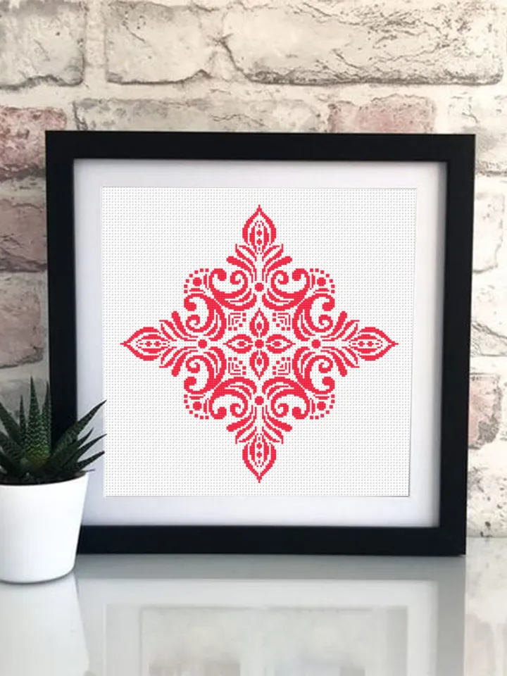 Mandala cross stitch pattern PDF download Monochrome cross stitch chart, Simple mandala pattern digital PDF Geometric mandala ornament #M260