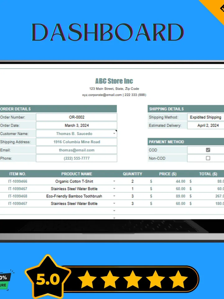 Online Store Packing Slip Template, Printable Shipping Invoice, Order Packing List, Google Sheets Template for E-commerce