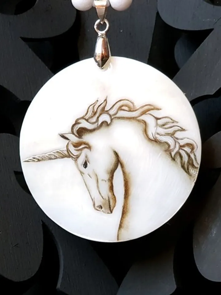Unicorn jewelry, unicorn necklace, miniature painting on pearl pendant