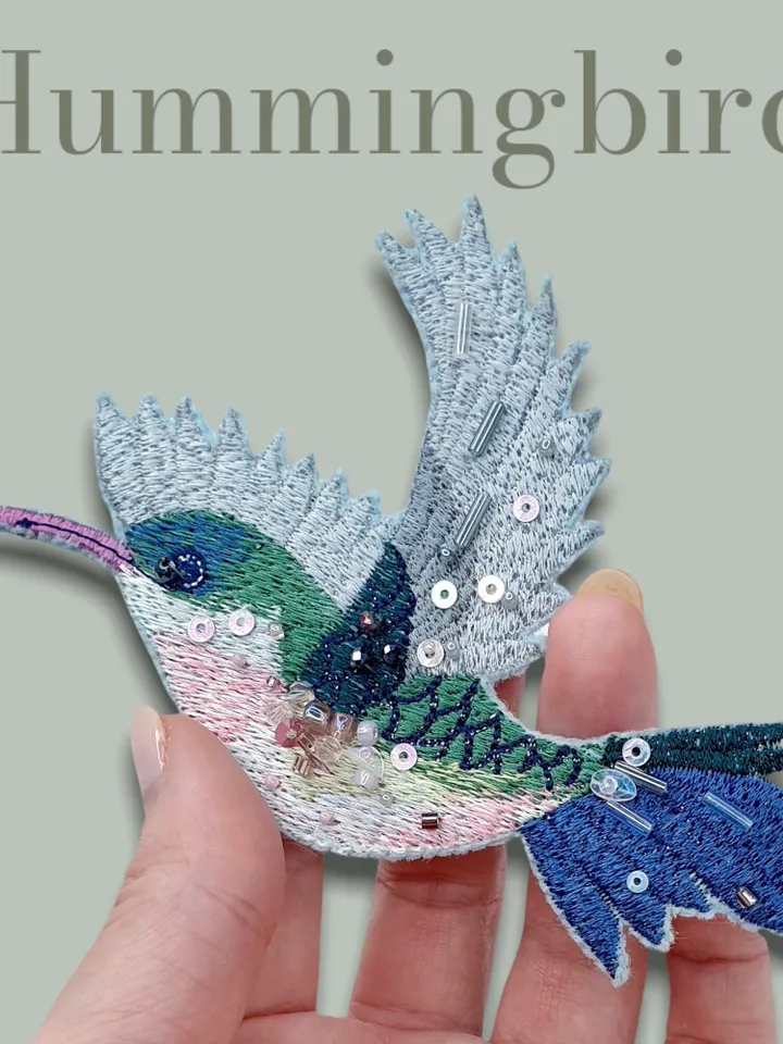 Hummingbird brooch on felt machine embroidery designs digital embroidery pattern clothing décor embroidery motif 3D Hummingbird embroidery