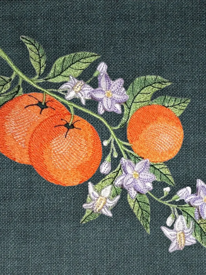 Tangerine branch with 3Dflowers machine embroidery design digital embroidery pattern floral embroidery motif flower embroidery clothing