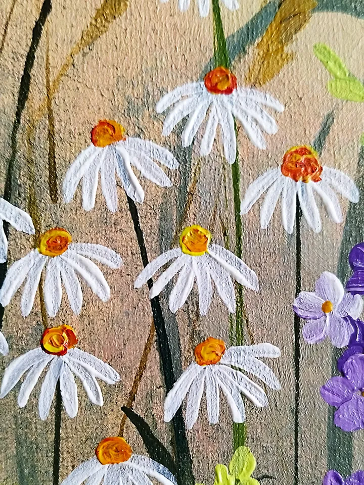 Flower landscape acrylic painting Wildflowers art impasto Summer meadow artwork
