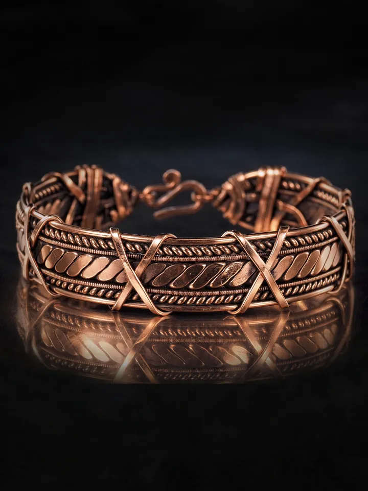Handmade copper bracelet Unique wire wrapped metal bangle Antique style jewelry