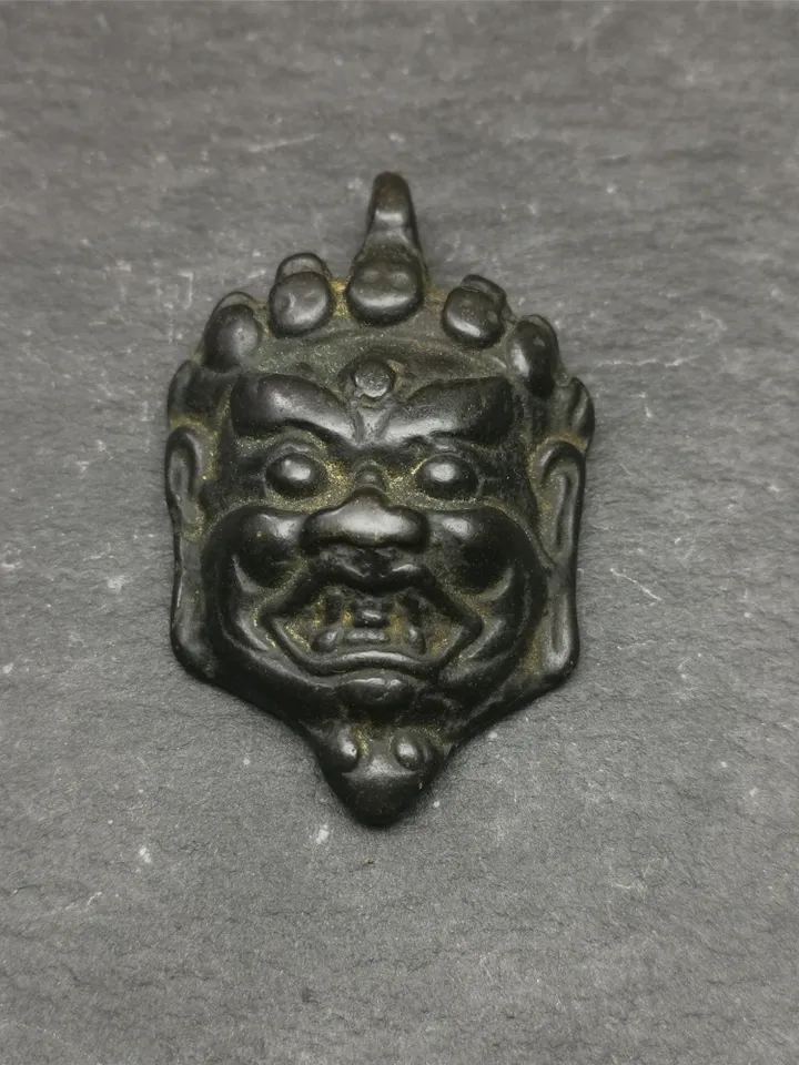 Gandhanra Antique Tibetan Buddhism Thokcha Amulet,Mahakala Pendant,Bhairava Mask,1.8" × 1.2"