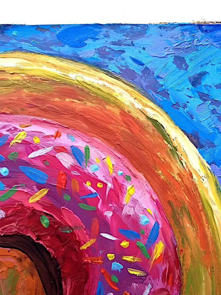 Breakfast Painting Donut Original Art Food Painting Small Kitchen Decor Sweet Art Miniature 8"x 8" By Colibri Art
