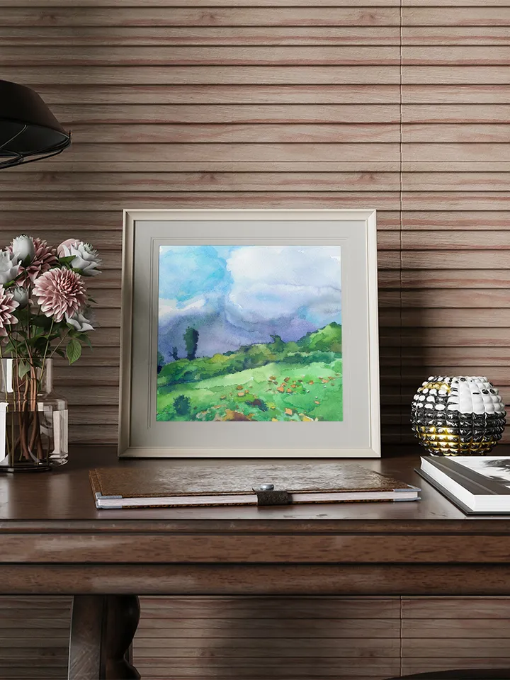 High in the mountains Watercolor painting for printing Digital file Landscape Poster
