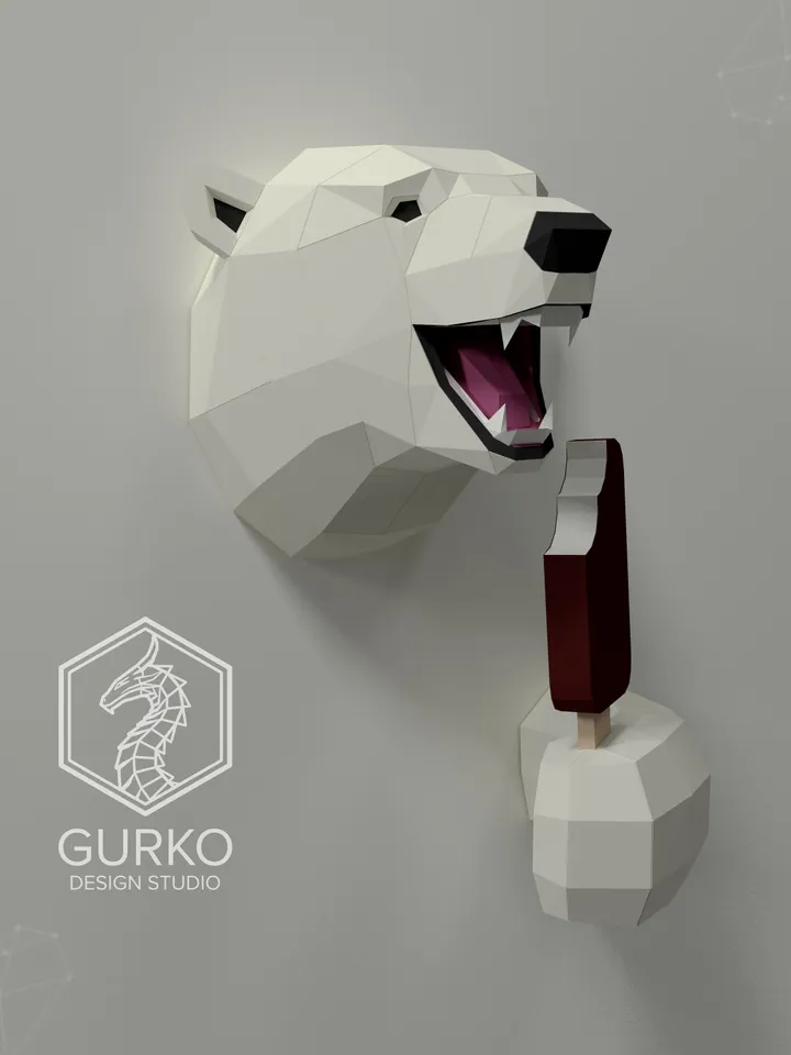 Smiling Polar Bear Papercraft, Digital Template, PDF Download, Gurko, 3D Low Poly, Pepakura, DIY Origami Sculpture, Paper Decor, DIY Gift