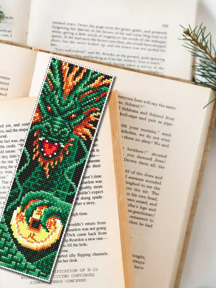 Dragon bookmark cross stitch pattern PDF download Fantasy green dragon cross stitch chart, Chinese dragon pattern, Chinese New Year #B273