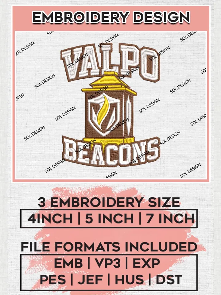 NCAA Valparaiso Beacons Logo Machine Embroidery Design, NCAA Beacons Design Design files, NCAA Team Embroidery Designs, NCAA Machine Embroidery Designs, Digital Download