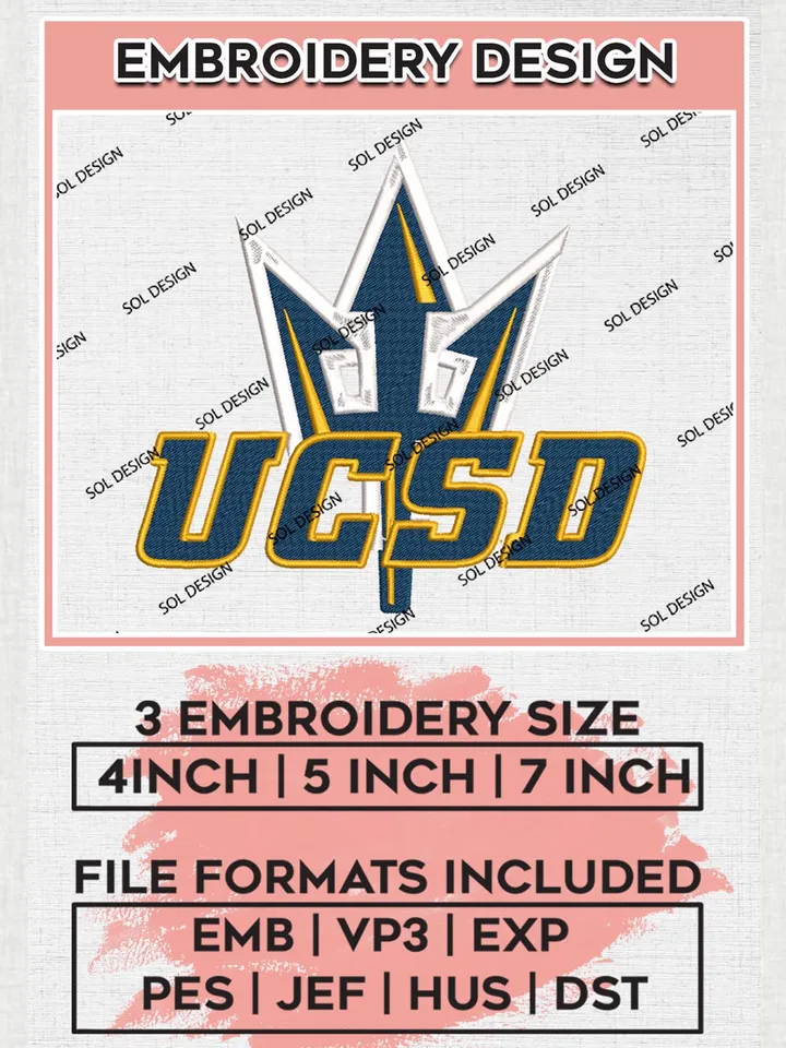 NCAA UCSD Tritons Team Logo Machine Embroidery Design, NCAA UC San Diego Tritons Team Design Design files, NCAA Team Embroidery Designs, NCAA Machine Embroidery Designs, Digital Download