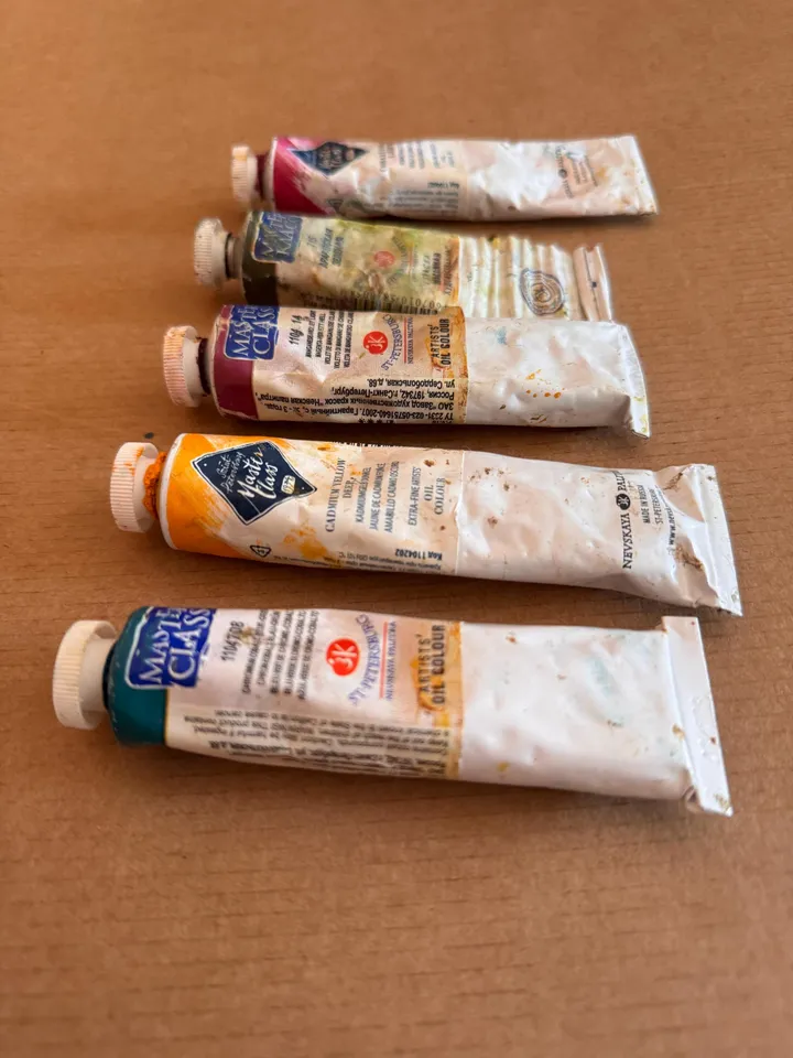 Oil Paints Tubes 46 ml/ 1.55 oz Professional Paints Used Oil Painting Set of 5