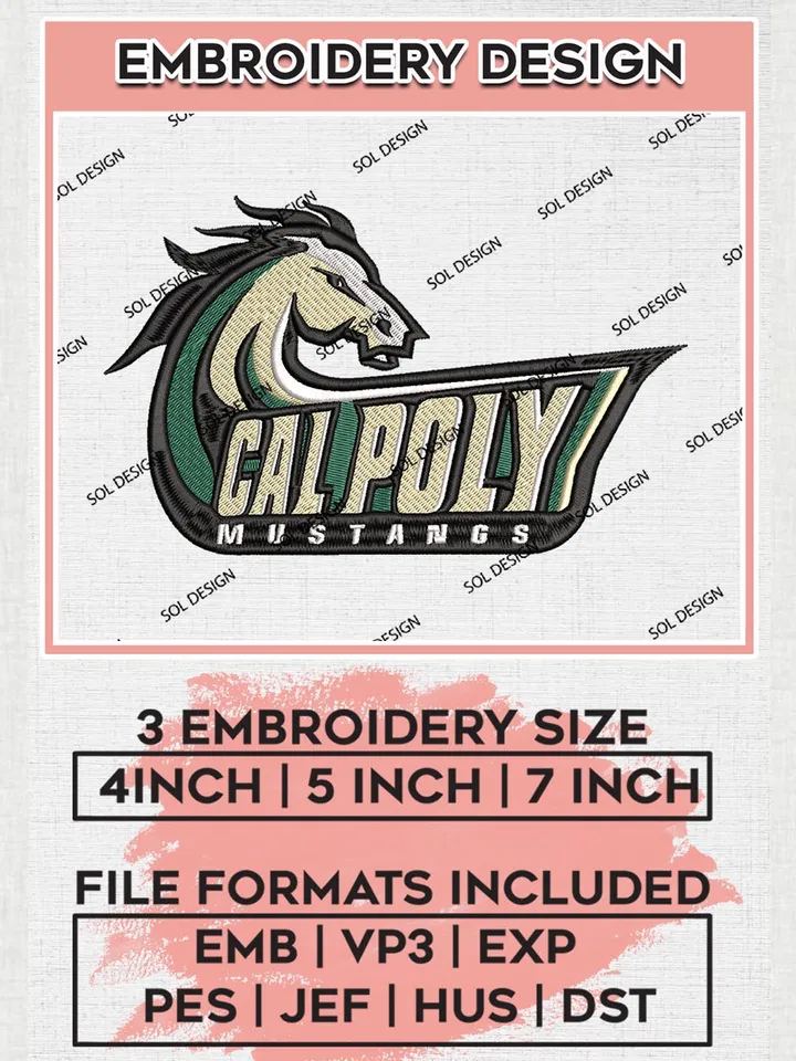 NCAA Cal Poly Mustangs Team Logo Machine Embroidery Design, NCAA Cal Poly Mustangs Team Design Design files, NCAA Team Embroidery Designs, NCAA Machine Embroidery Designs, Digital Download