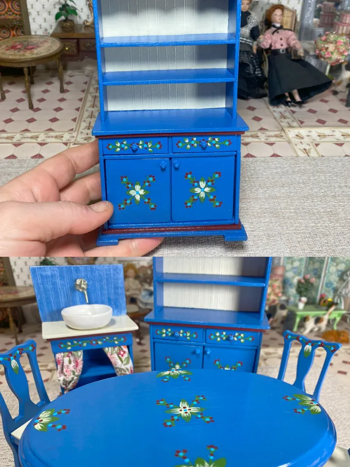 Kitchen furniture set. 1:12. Handmade. Furniture for a doll. Doll sideboard. Doll table.