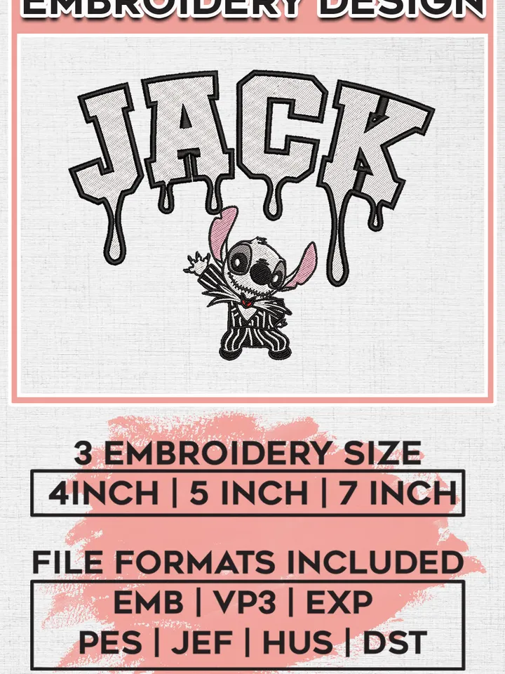 Stitch Jack Costume Halloween Drop Name Embroidery designs, Halloween Machine embroidery designs, Nightmare Before Christmas Embroidery files, Machine Embroidery Digitized Pes Files, Digital Download