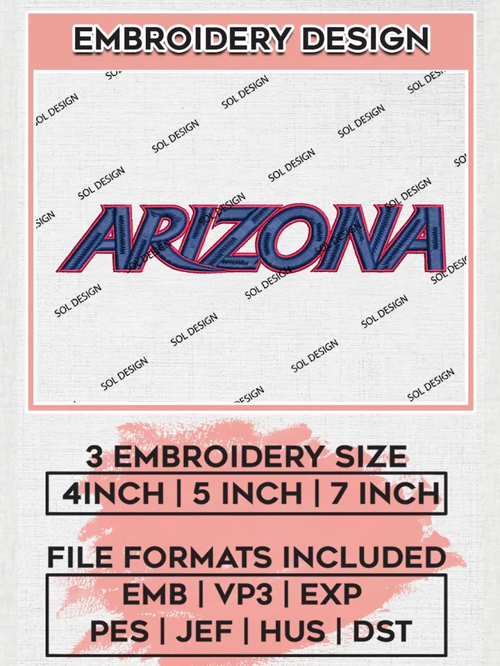 NCAA Arizona College Team Word Logo Embroidery Design Files, NCAA Arizona Wildcats Machine Embroidery, NCAA Teams, 3 sizes, NCAA Machine embroidery designs, Digital Download