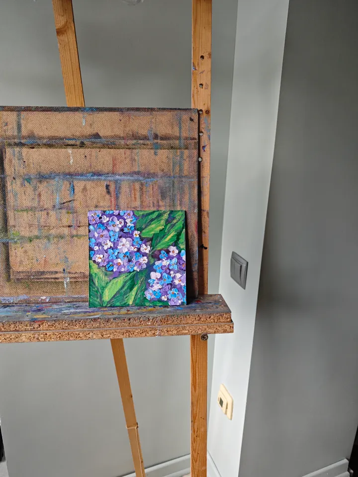 Hydrangea Original Painting Floral Original Art Flowers Modern Artwork Bright Hydrangea Wall Art 6x6 inches by Olga SokolovaArt