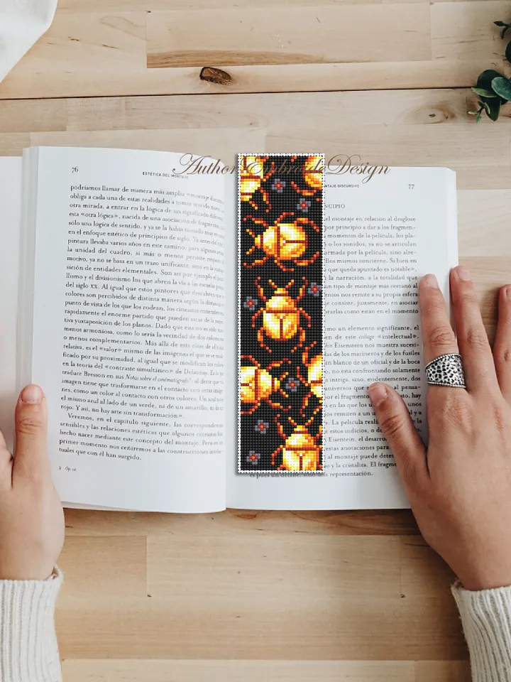 Golden scarab beetle bookmark cross stitch pattern PDF download Bug cross stitch chart, Bookmark pattern digital PDF, Book lover gift #B282