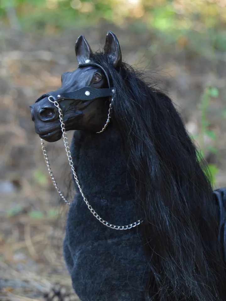 Fresian black horse art doll horse handmade